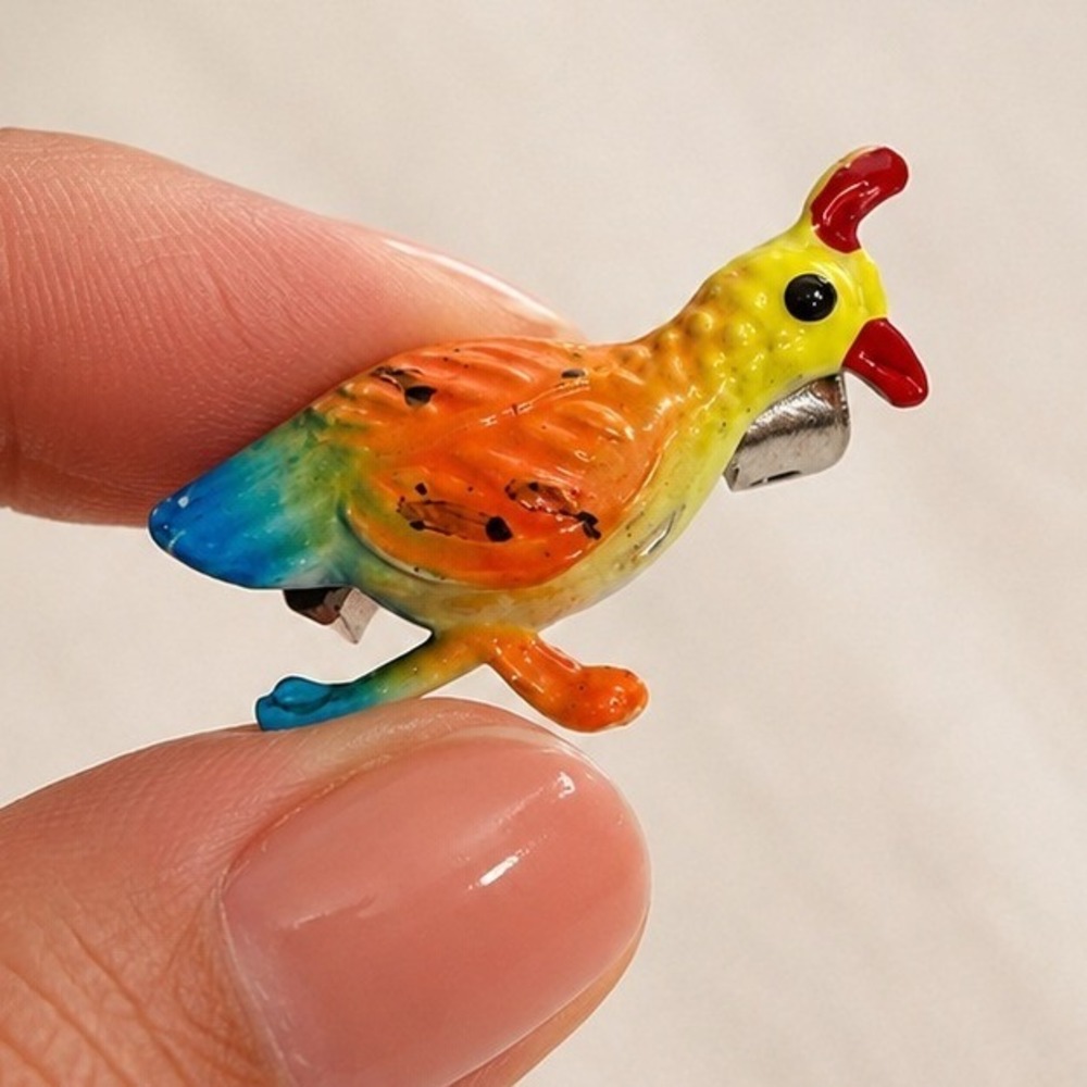 Vintage Small Multi Color Enamel Running Bird Quail Chicken Lapel Pin Brooch